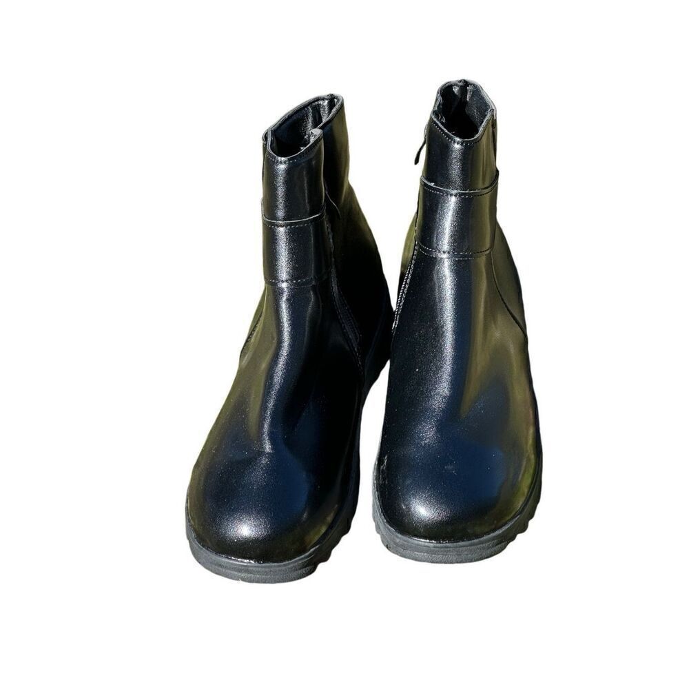 Black Ankle Boots Side Zipper Fleece Lined Size 8